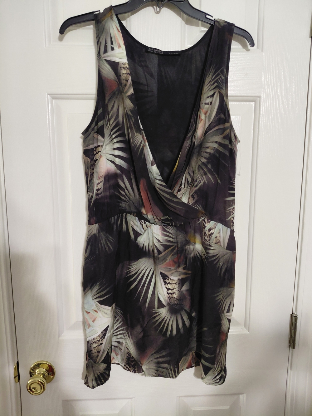 AllSaints Sleeveless Tropical-Print Mini Dress in Black and Green